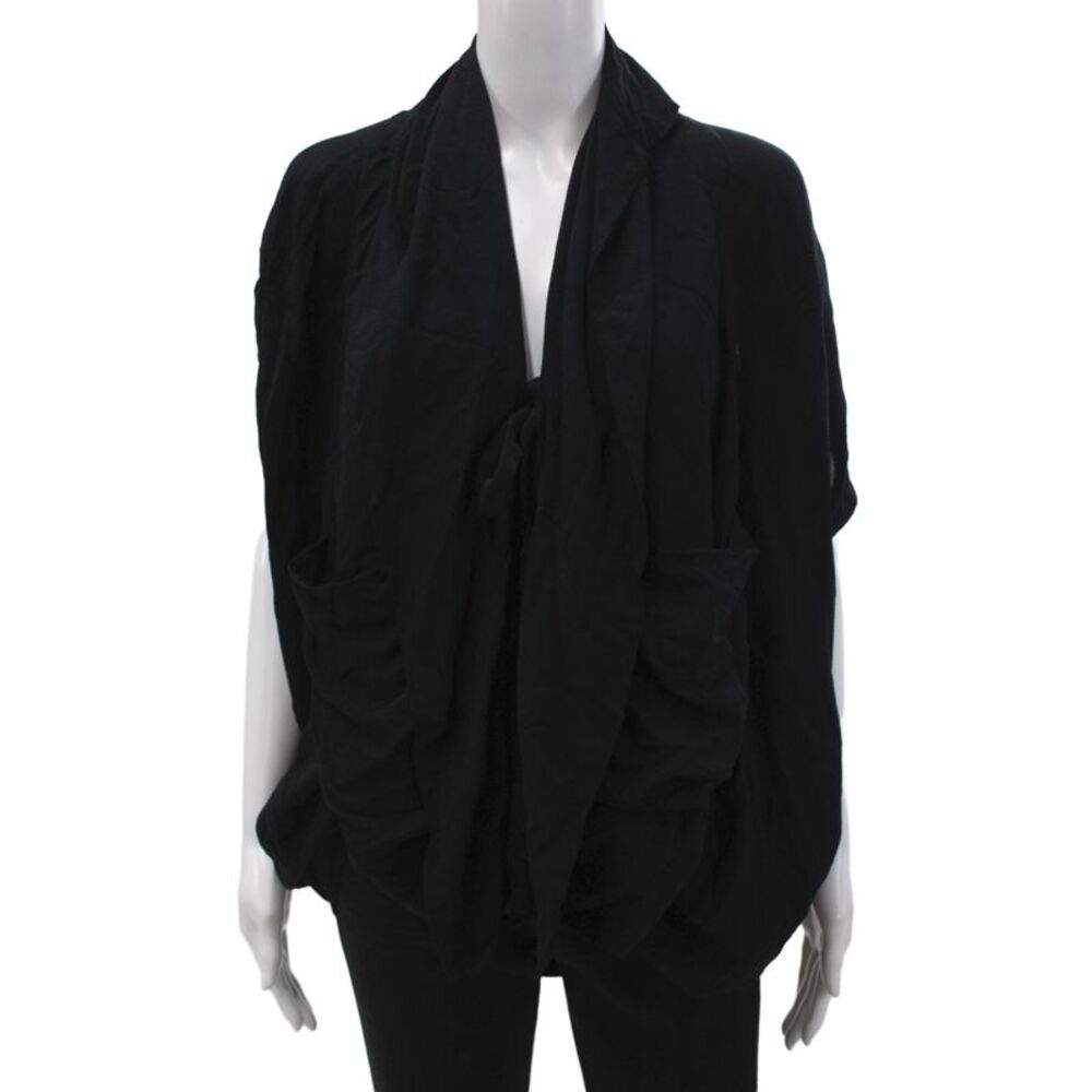 Malia Mills Women Kimono Blouse V-Neck Tie Black Viscose Sleeveless Size XS